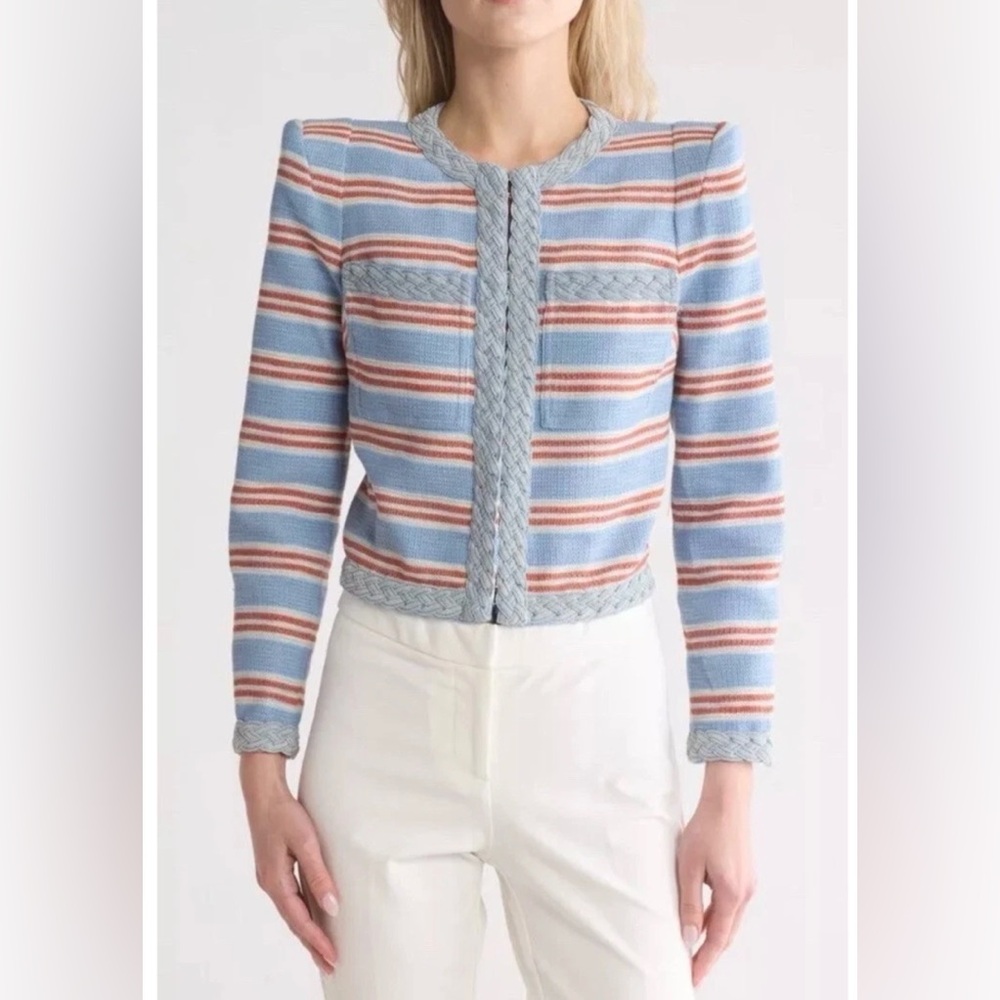 New Veronica Beard Arrowe Braided Trim Jacket In Blue Multi Size 2 $698